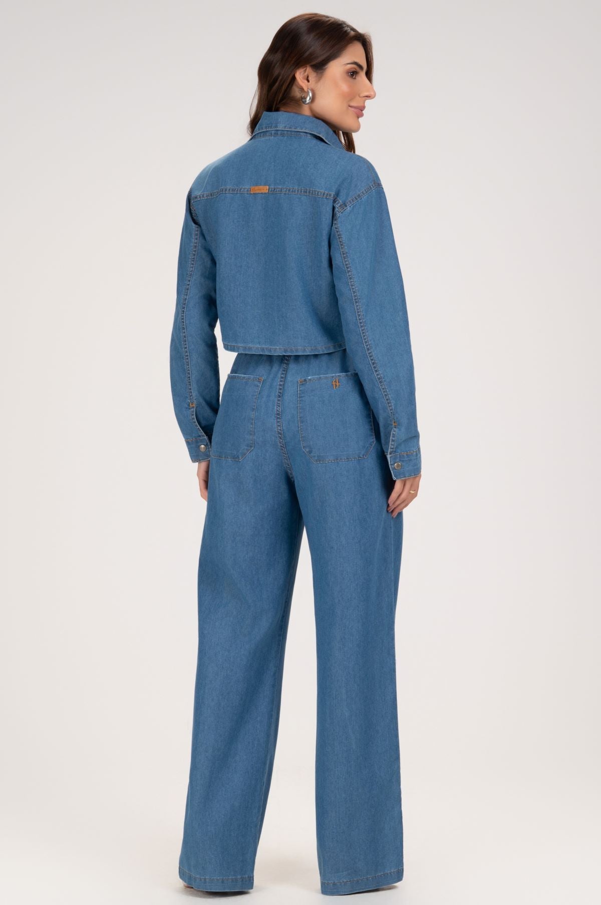Calça Jeans Wide Leg Frysaide Azul Cintura Alta