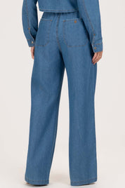 Calça Jeans Wide Leg Frysaide Azul Cintura Alta
