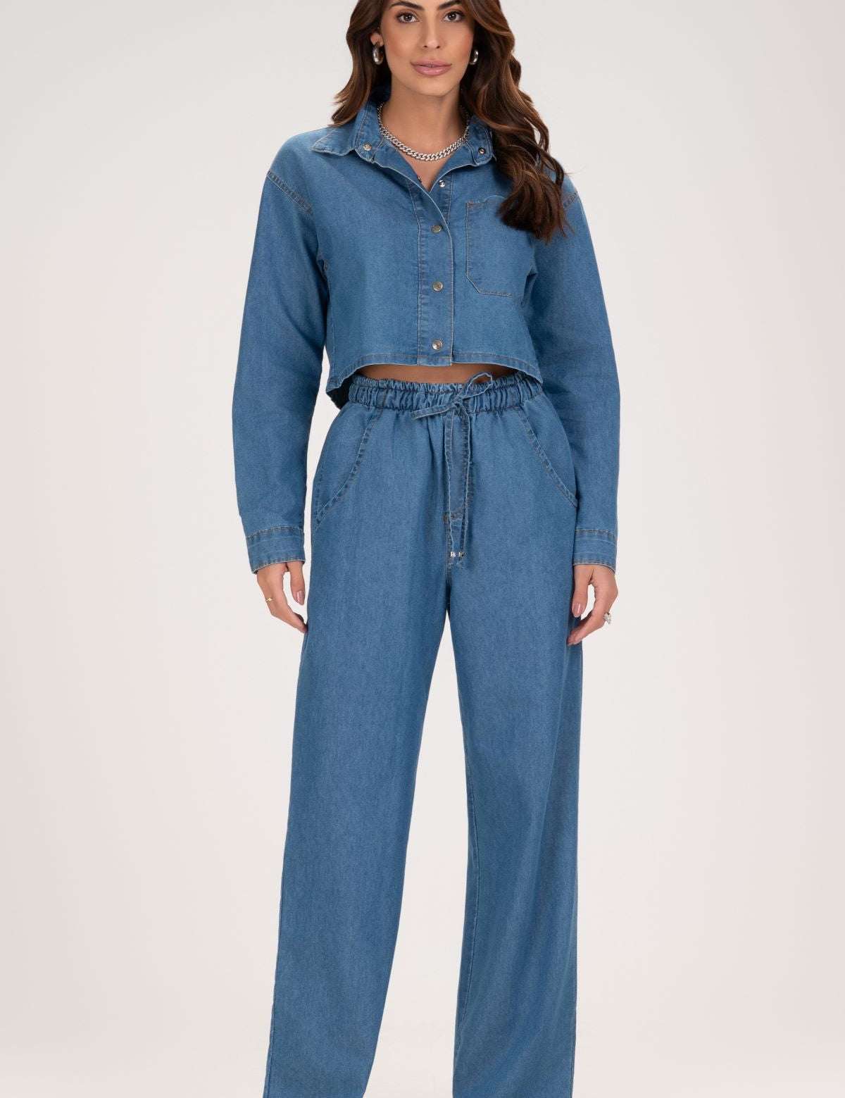 Calça Jeans Wide Leg Frysaide Azul Cintura Alta