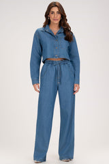 Camisa Jeans Frysaide Azul Over Curta