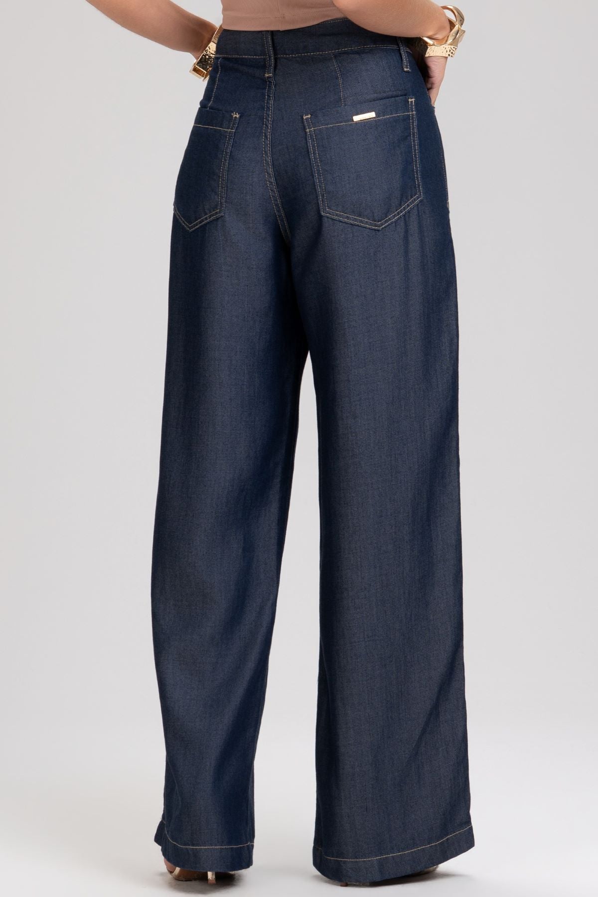 Calça Jeans Wide Leg Frysaide Azul Cintura Alta