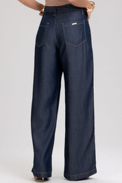 Calça Jeans Wide Leg Frysaide Azul Cintura Alta