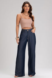 Calça Jeans Wide Leg Frysaide Azul Cintura Alta