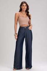 Calça Jeans Wide Leg Frysaide Azul Cintura Alta