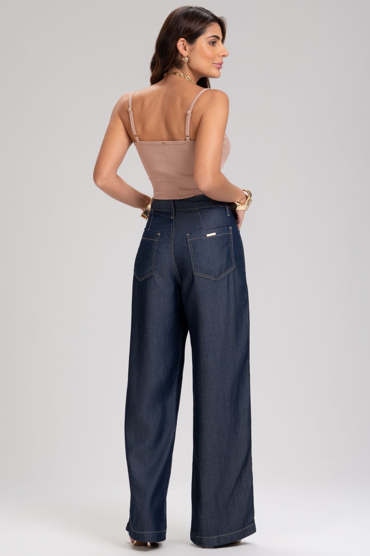 Calça Jeans Wide Leg Frysaide Azul Cintura Alta