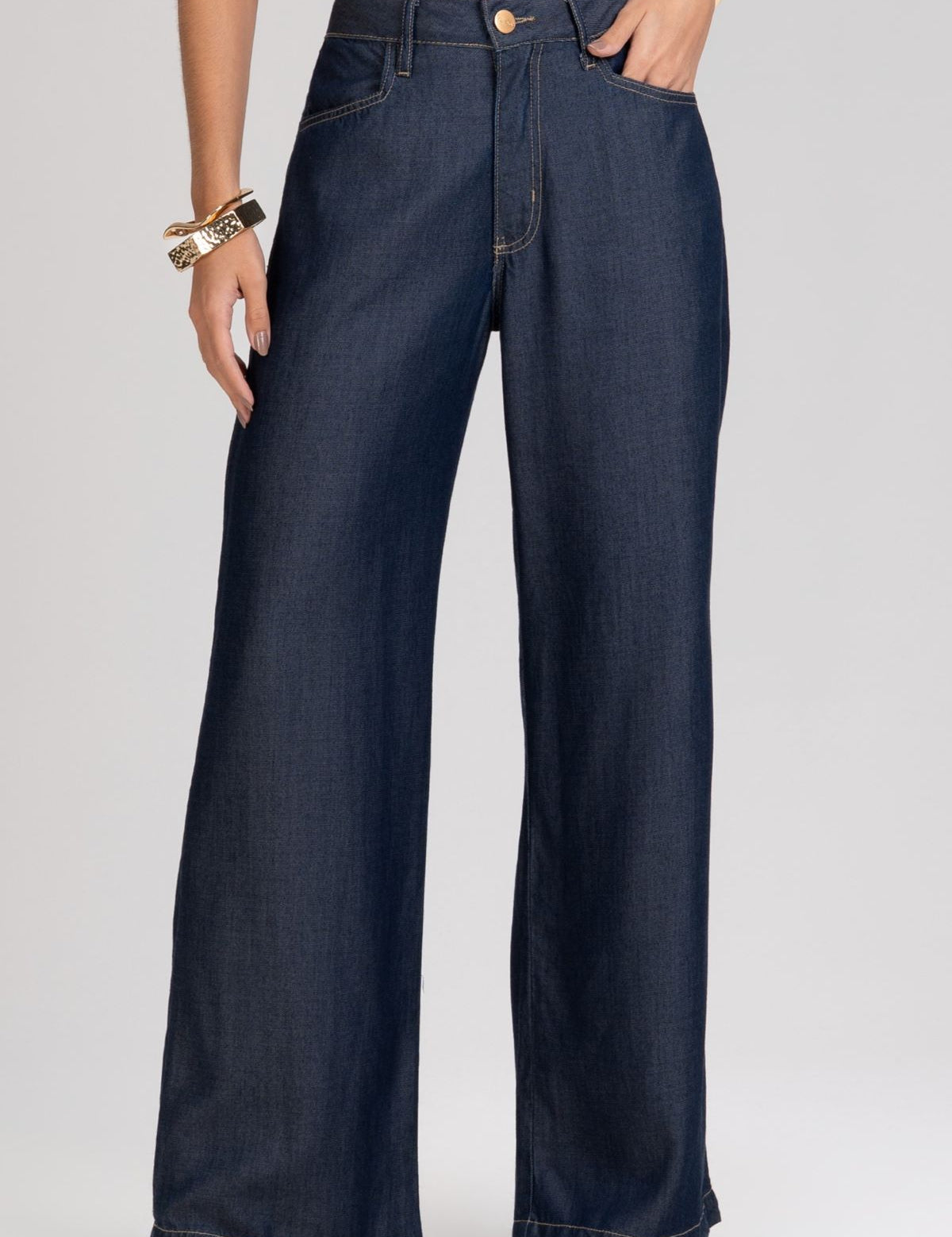 Calça Jeans Wide Leg Frysaide Azul Cintura Alta