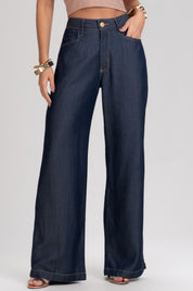 Calça Jeans Wide Leg Frysaide Azul Cintura Alta