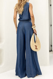 Calça Jeans Wide Leg Frysaide Azul Cintura Alta