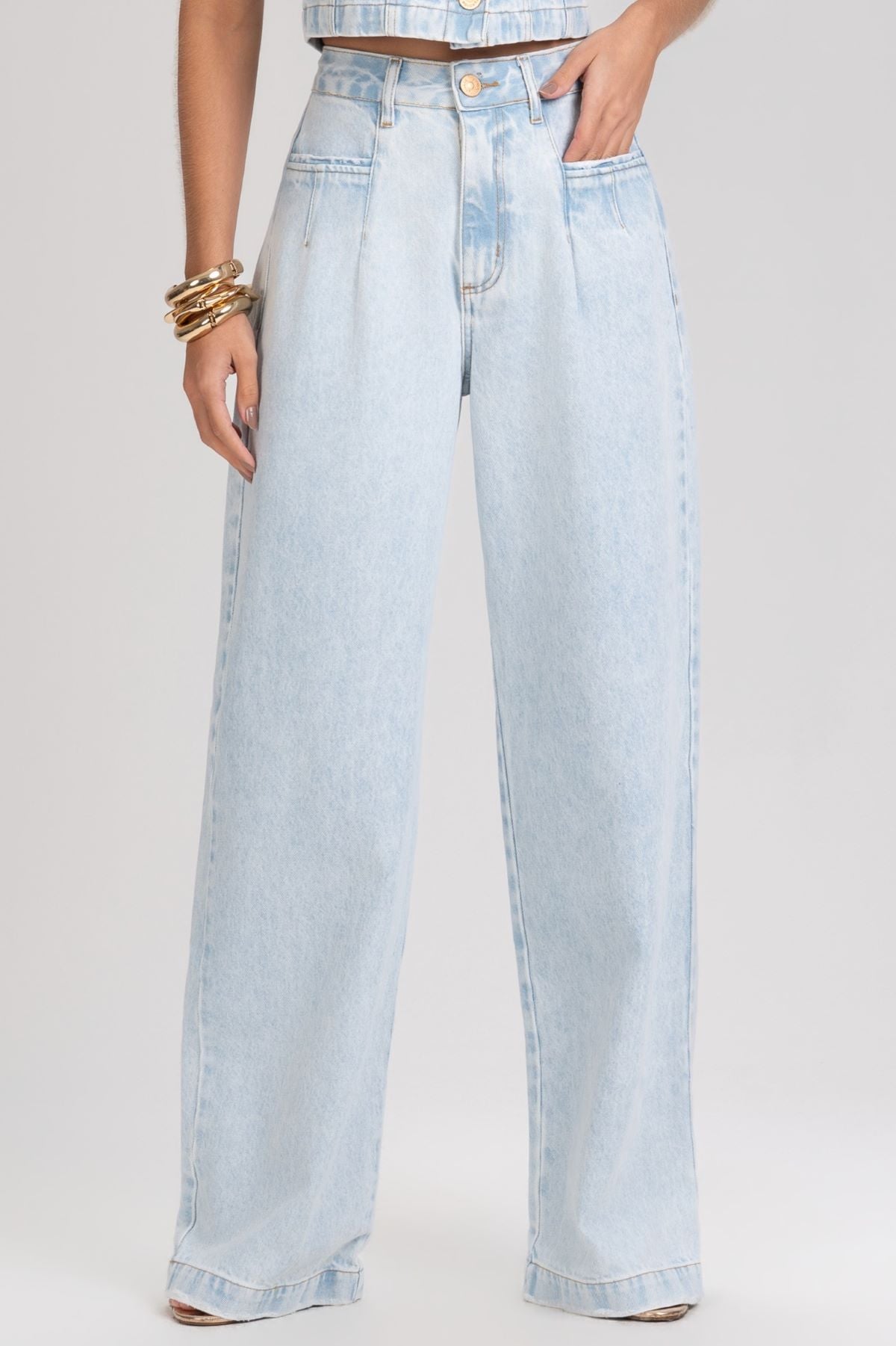 Calça Jeans Wide Leg Frysaide Azul Clara