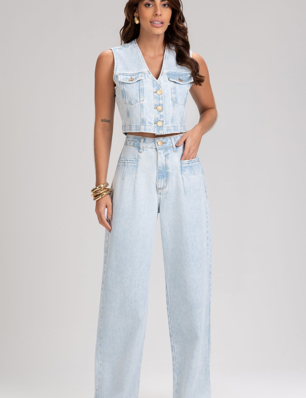 Calça Jeans Wide Leg Frysaide Azul Clara
