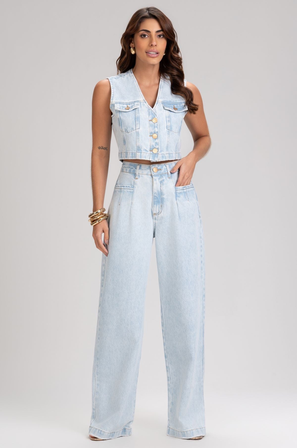 Calça Jeans Wide Leg Frysaide Azul Clara