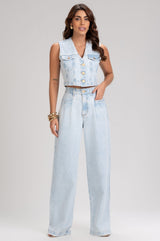 Calça Jeans Wide Leg Frysaide Azul Clara