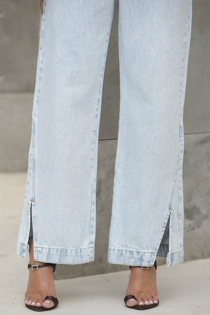 Calça Jeans Wide Leg Frysaide Azul Clara Fenda