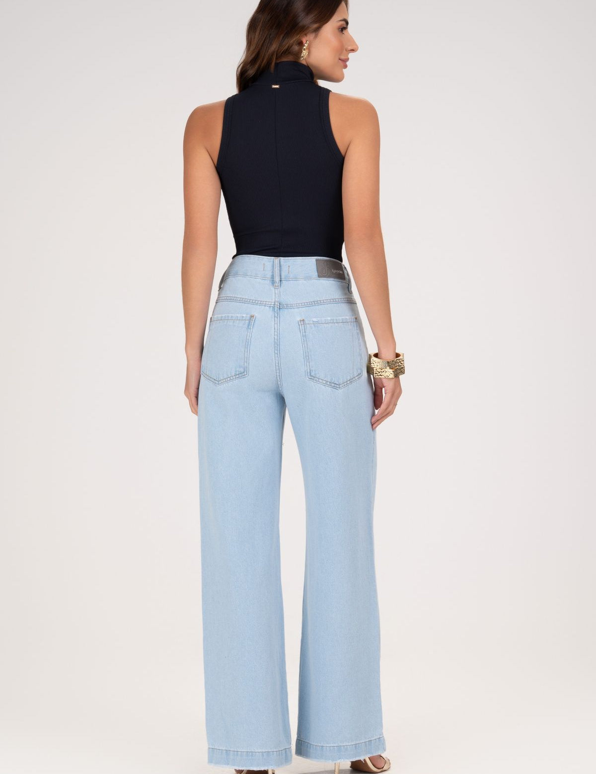Calça Jeans Wide Leg Frysaide Azul Claro Barra Desfiada