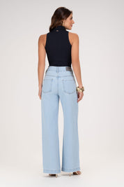 Calça Jeans Wide Leg Frysaide Azul Claro Barra Desfiada