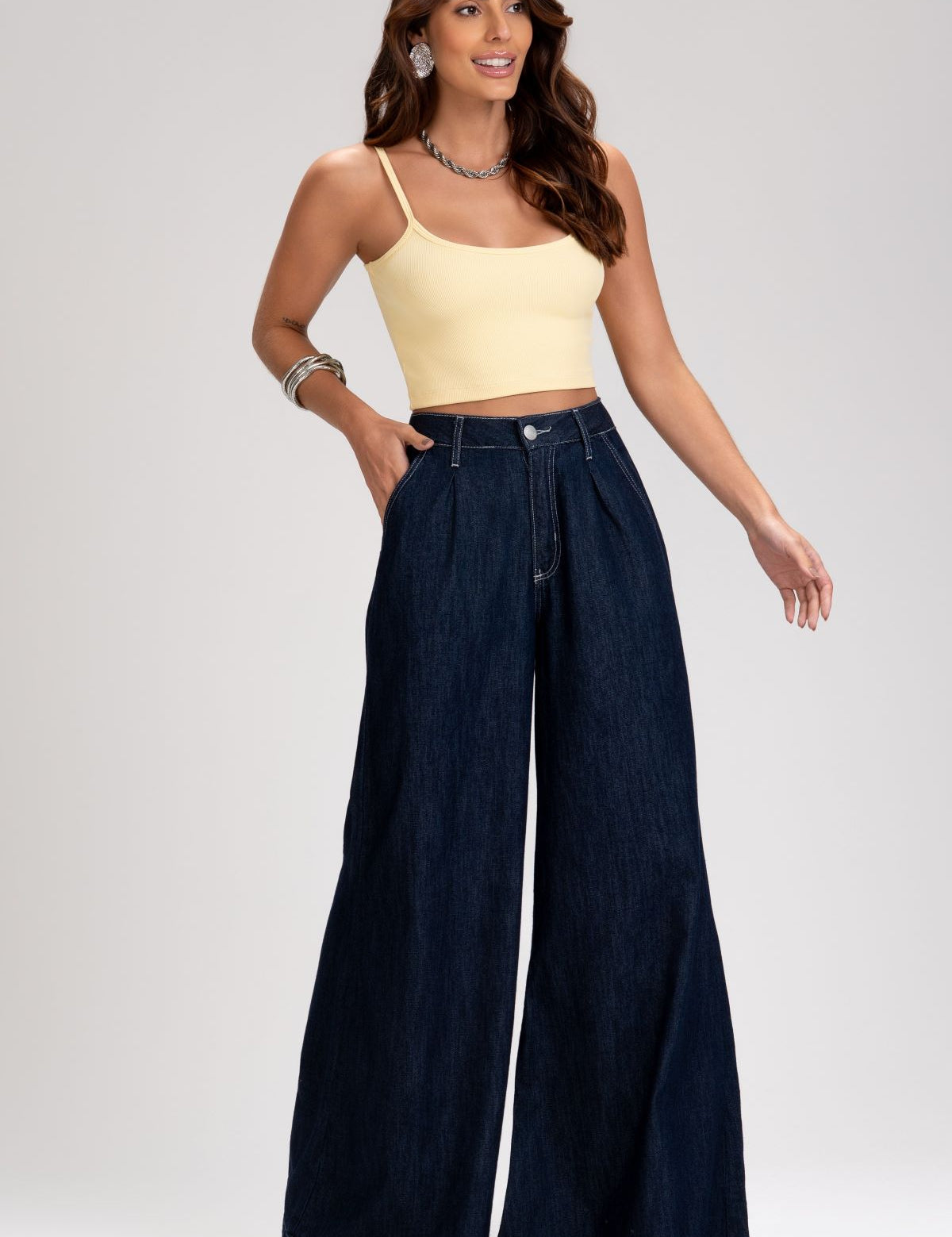 Calça Jeans Wide Leg Frysaide Azul Escuro