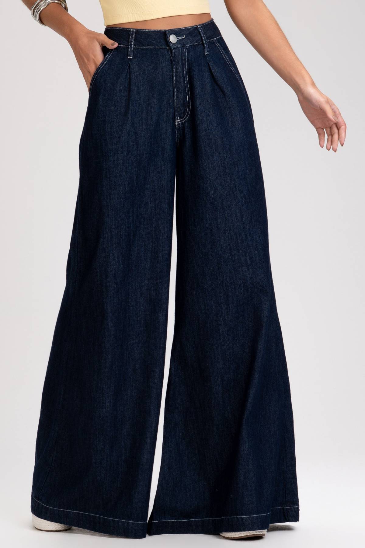 Calça Jeans Wide Leg Frysaide Azul Escuro