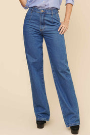 Calça Jeans Wide Leg Lottus Azul Cintura Alta