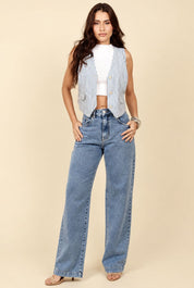 Calça Jeans Wide Leg Lottus Azul Marmorizada