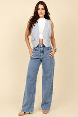 Calça Jeans Wide Leg Lottus Azul Marmorizada