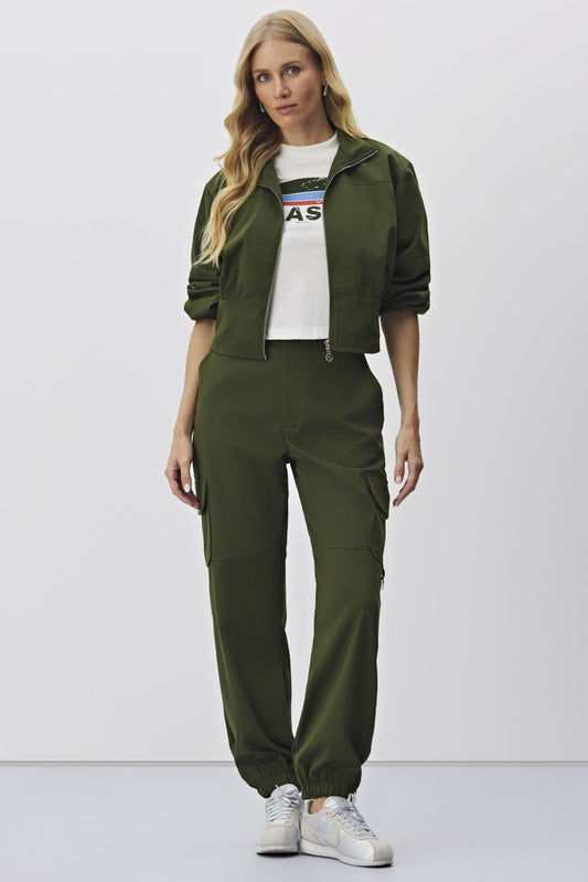 Calça Jogger Meia Loka Verde Cargo Cintura Alta