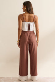 Calça Linho Flo Maria Marrom Wide Leg