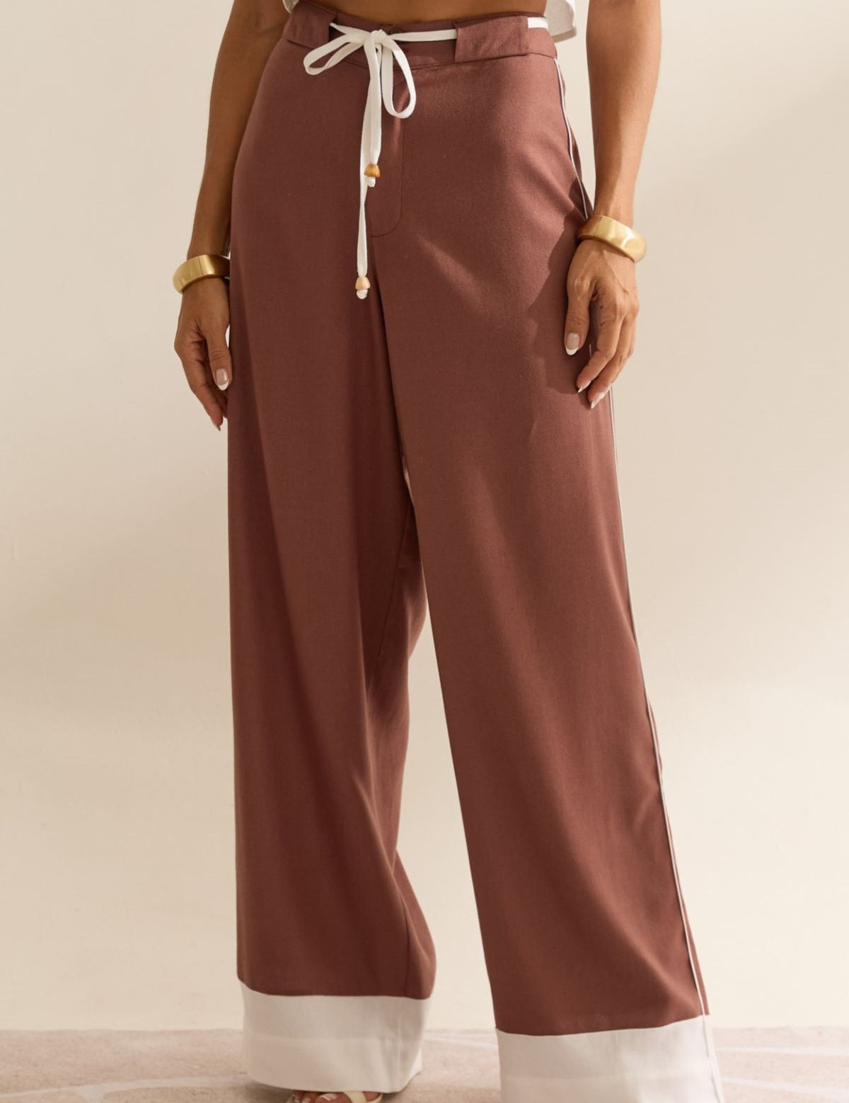 Calça Linho Flo Maria Marrom Wide Leg
