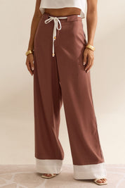 Calça Linho Flo Maria Marrom Wide Leg