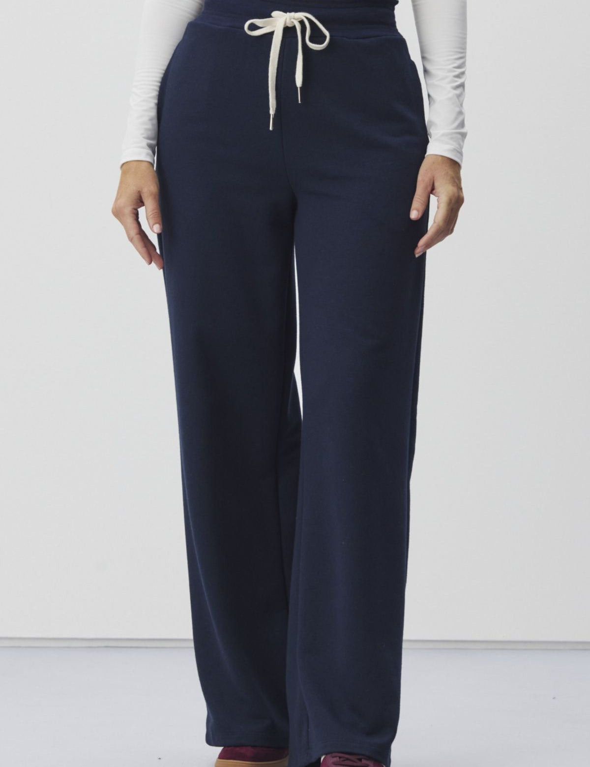 Calça Moletom Meia Loka Azul Cós Duplo Wide Leg