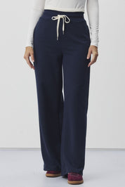 Calça Moletom Meia Loka Azul Cós Duplo Wide Leg