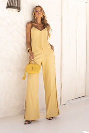 Calça Pantalona De Linho Amarela Frysaide