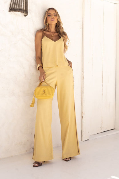 Calça Pantalona De Linho Amarela Frysaide