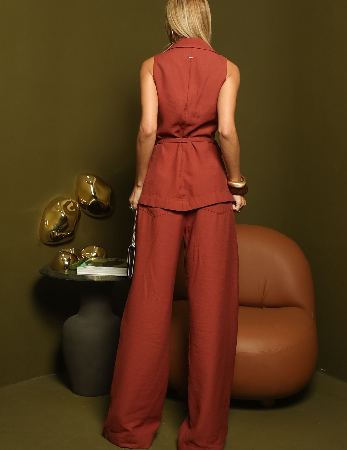 Calça Pantalona Frysaide Marrom Alfaiataria
