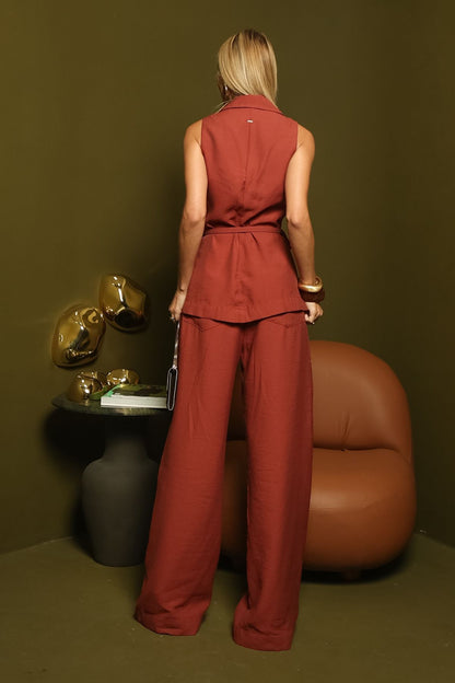 Calça Pantalona Frysaide Marrom Alfaiataria