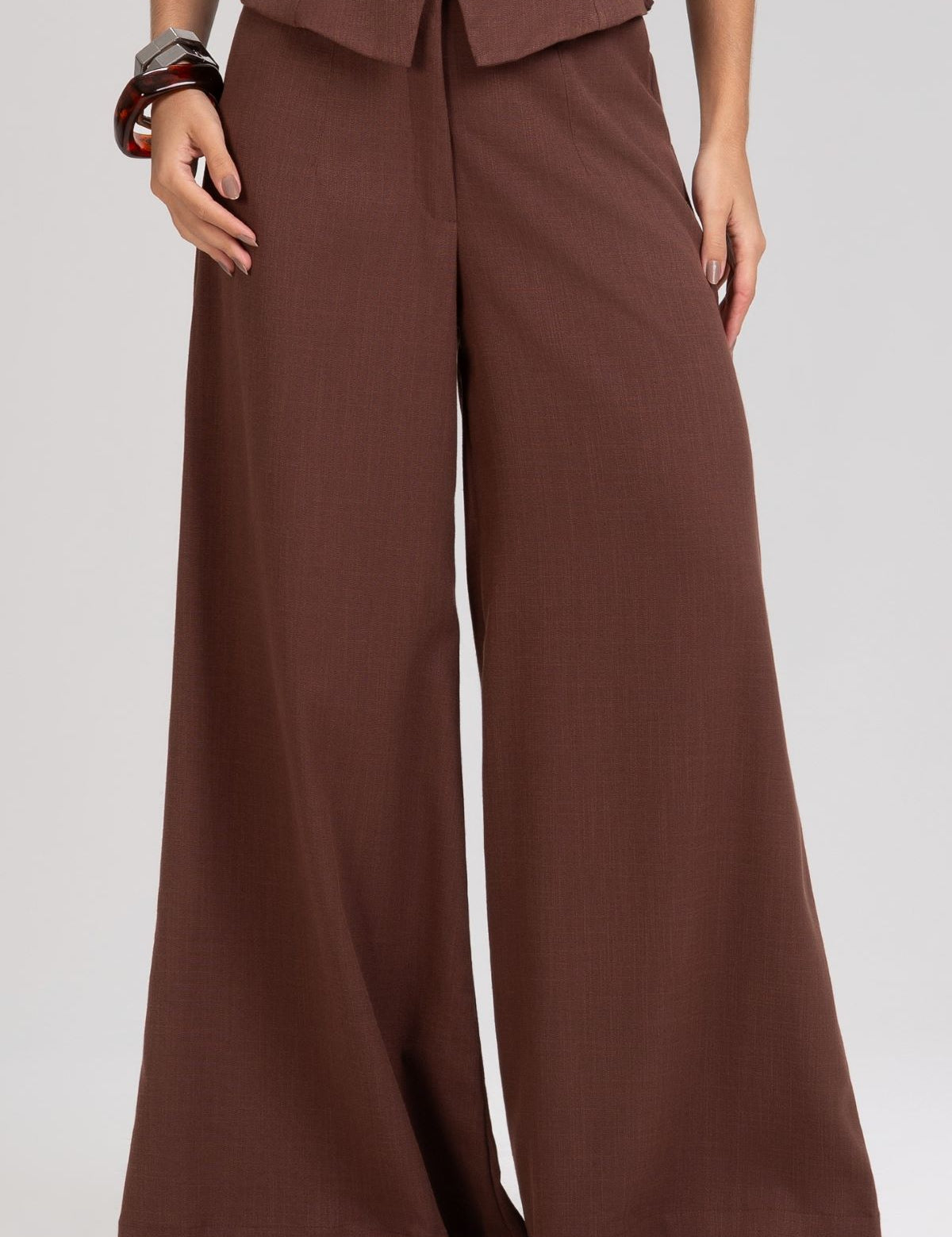 Calça Pantalona Frysaide Marrom Cintura Alta