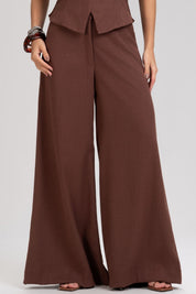 Calça Pantalona Frysaide Marrom Cintura Alta