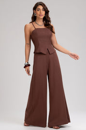 Calça Pantalona Frysaide Marrom Cintura Alta