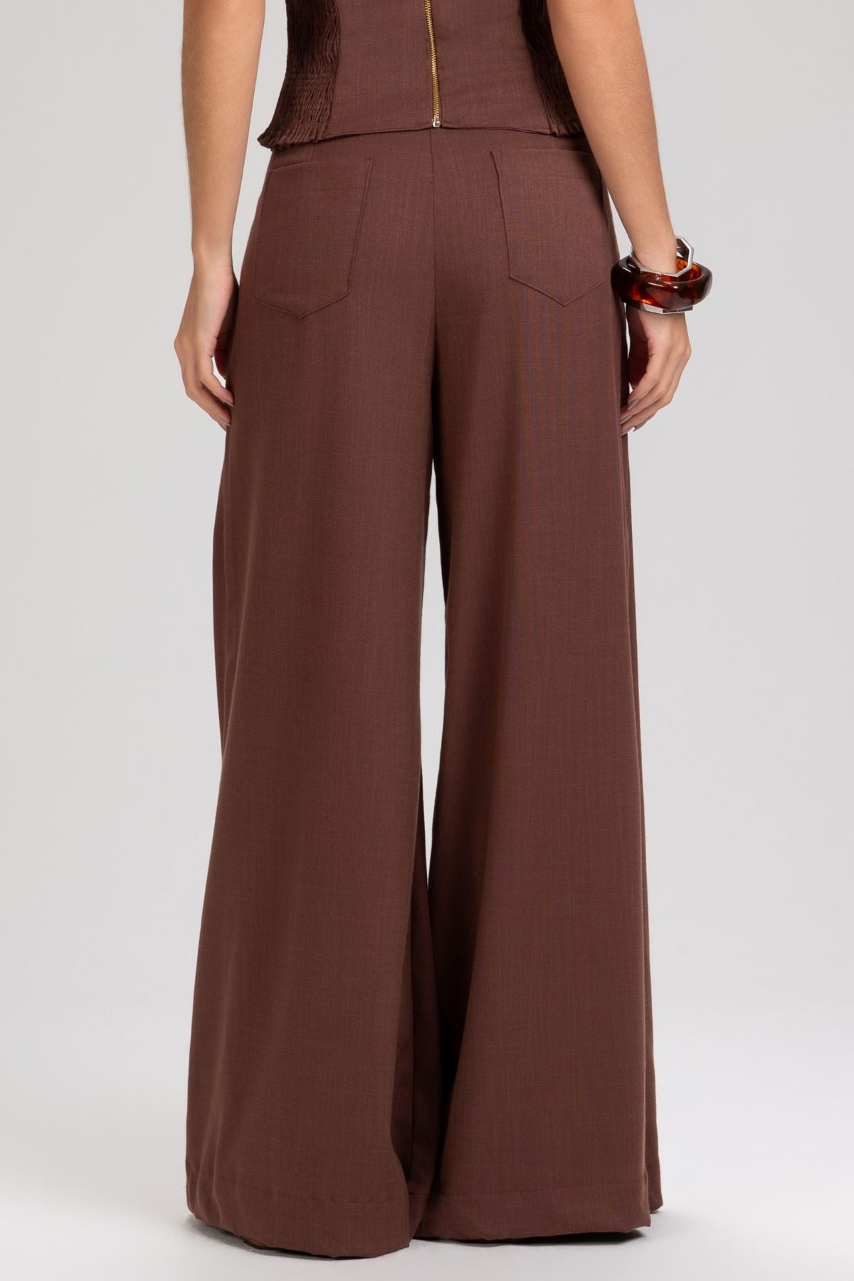 Calça Pantalona Frysaide Marrom Cintura Alta