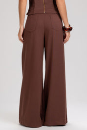 Calça Pantalona Frysaide Marrom Cintura Alta