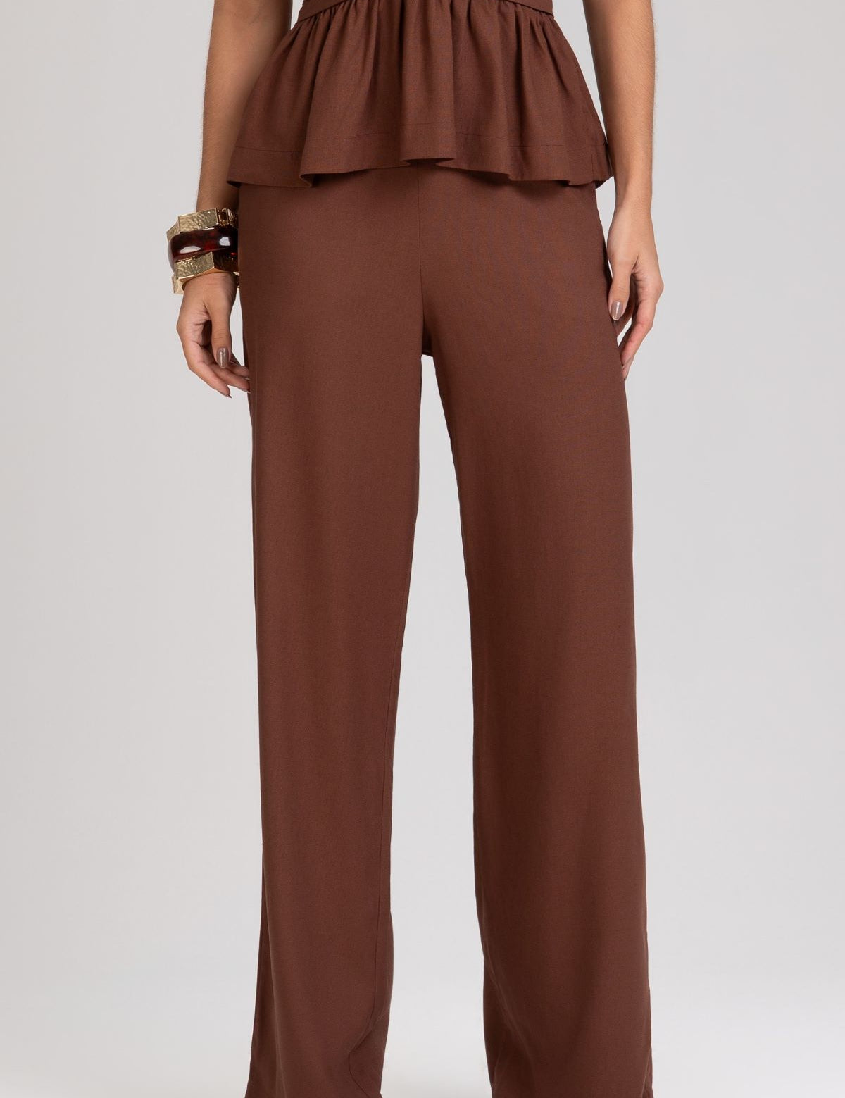 Calça Pantalona Frysaide Marrom Cintura Alta