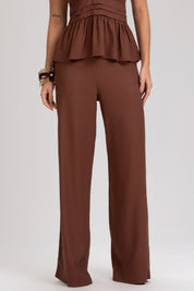 Calça Pantalona Frysaide Marrom Cintura Alta