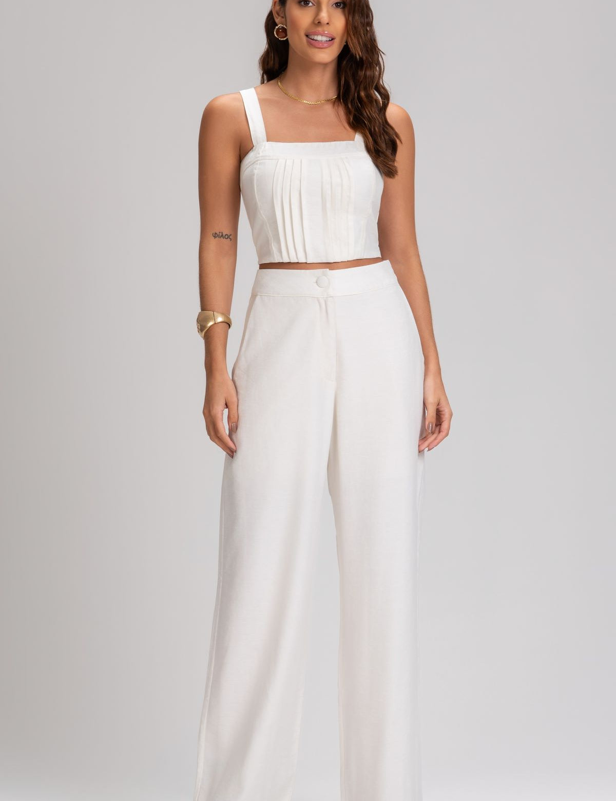 Calça Pantalona Frysaide Off White Cintura Alta