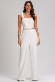 Calça Pantalona Frysaide Off White Cintura Alta