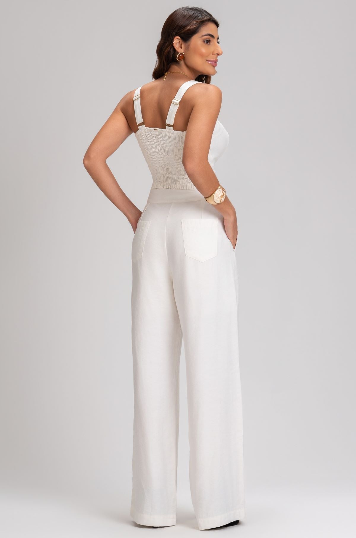 Calça Pantalona Frysaide Off White Cintura Alta