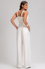 Calça Pantalona Frysaide Off White Cintura Alta