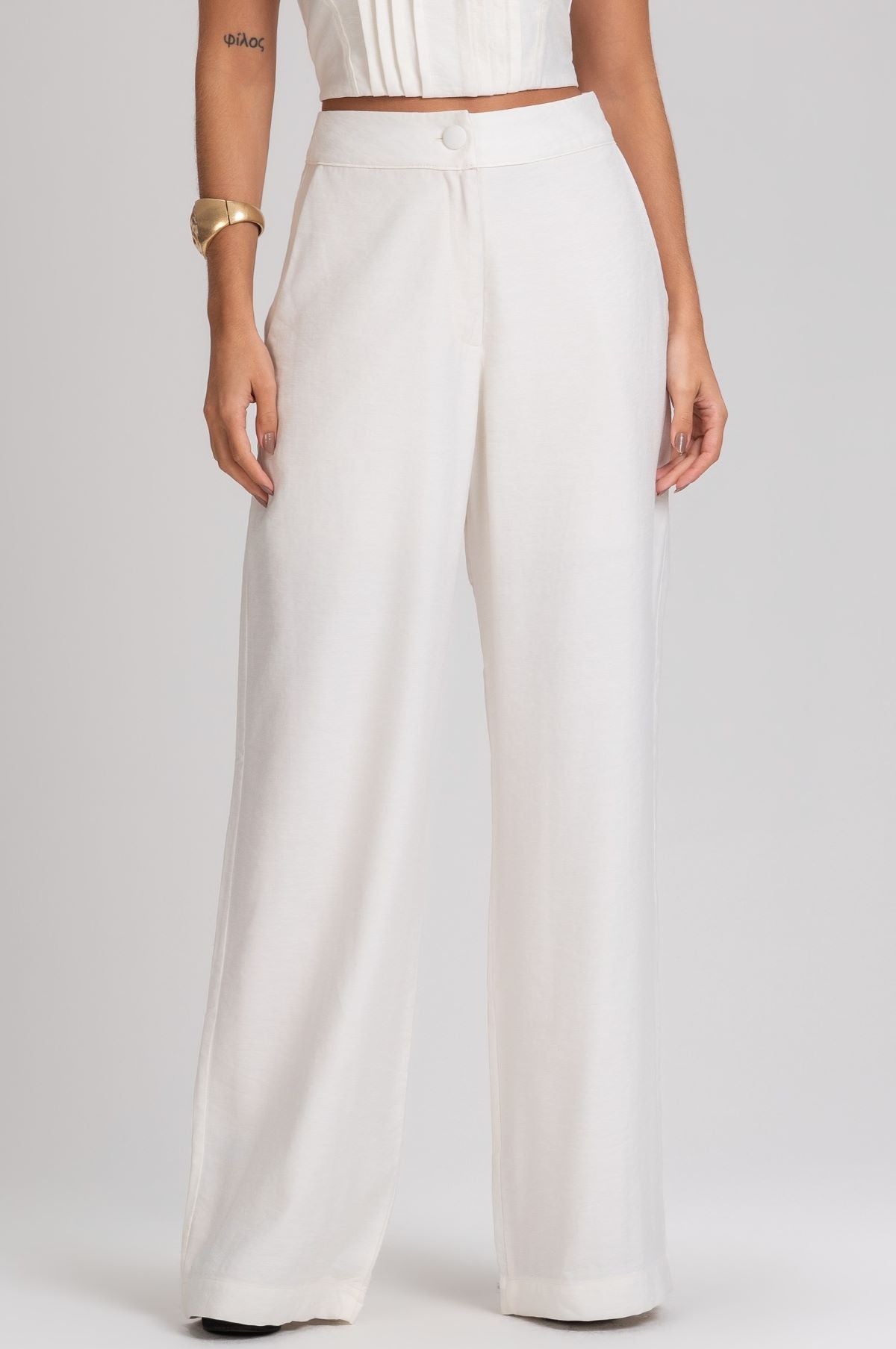 Calça Pantalona Frysaide Off White Cintura Alta
