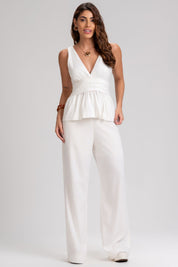 Calça Pantalona Frysaide Off White Cintura Alta
