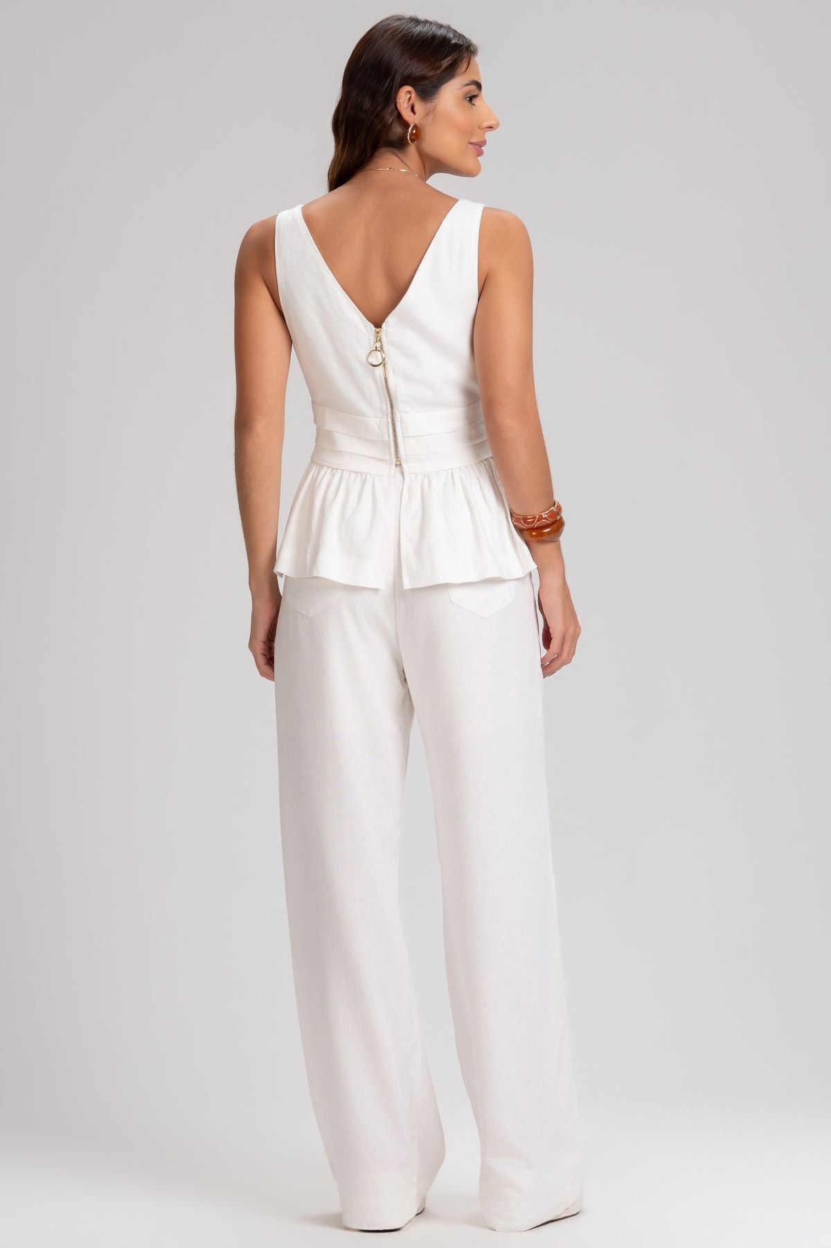 Calça Pantalona Frysaide Off White Cintura Alta
