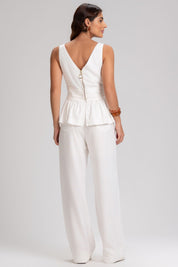 Calça Pantalona Frysaide Off White Cintura Alta