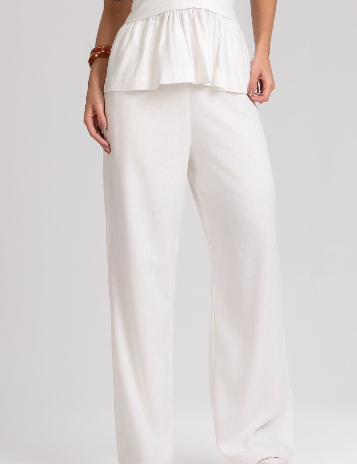 Calça Pantalona Frysaide Off White Cintura Alta